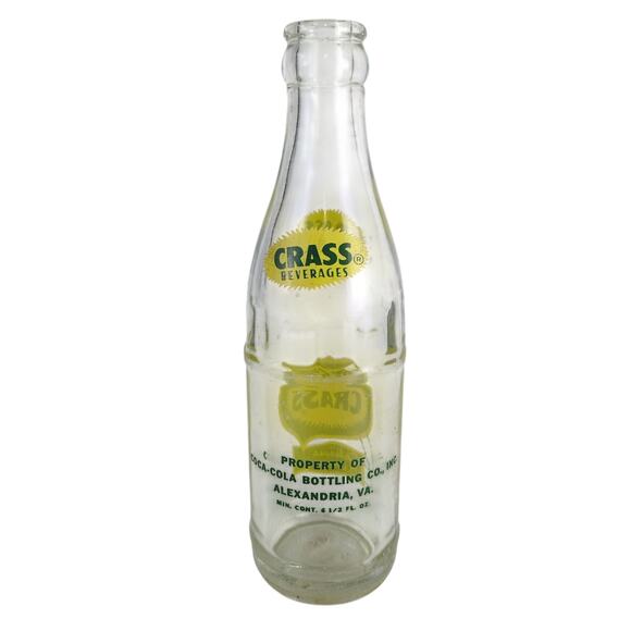 Vintage 1950s Crass Beverages ACL 6.5oz Glass Soda Bottle, Coca-Cola Bottling Co - Picture 2 of 7